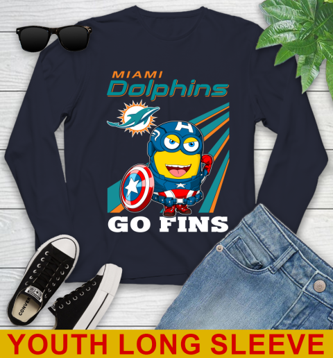 NFL Football Miami Dolphins Captain America Marvel Avengers Minion Shirt Youth Long Sleeve 2