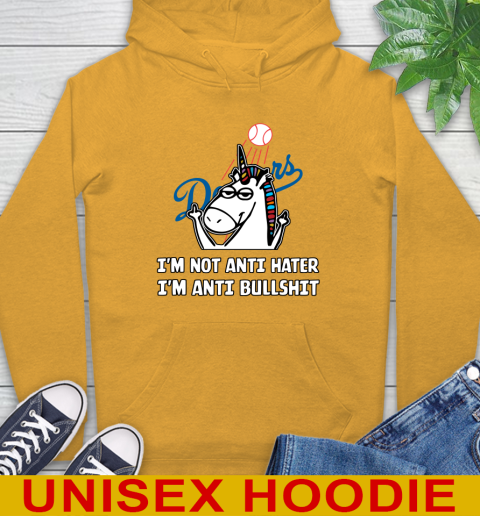 Los Angeles Dodgers MLB Baseball Unicorn I'm Not Anti Hater I'm Anti Bullshit Hoodie 3