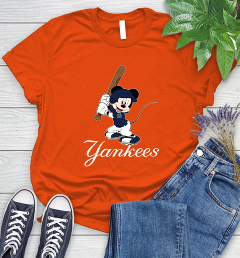 MLB Baseball New York Yankees Cheerful Mickey Mouse Shirt Women's T-Shirt 4