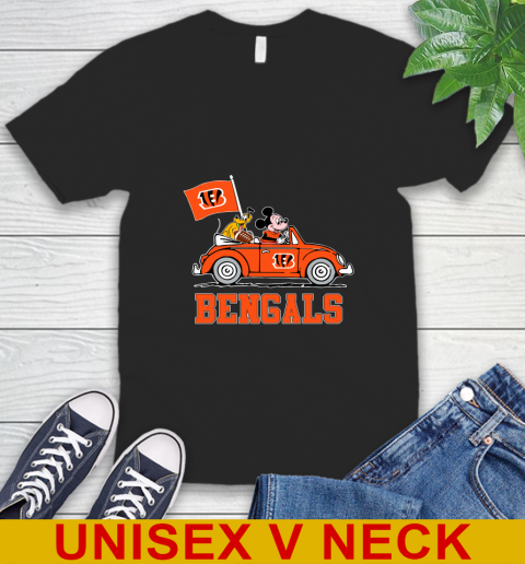 NFL Football Cincinnati Bengals Pluto Mickey Driving Disney Shirt V-Neck T-Shirt 2