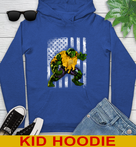 Pittsburgh Pirates Hulk Marvel Avengers MLB Baseball American Flag Youth Hoodie 10