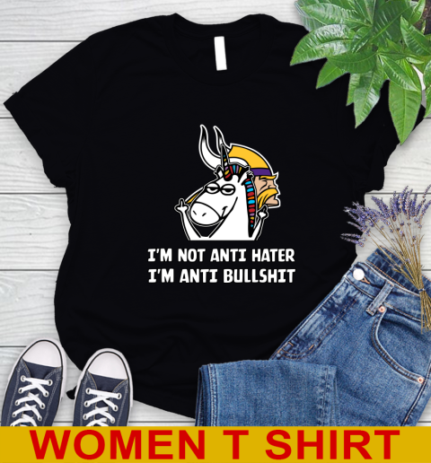 Minnesota Vikings NFL Football Unicorn I'm Not Anti Hater I'm Anti Bullshit Women's T-Shirt 2