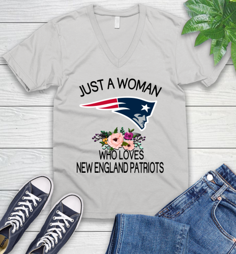 NFL Just A Woman Who Loves New England Patriots Football Sports V-Neck T-Shirt