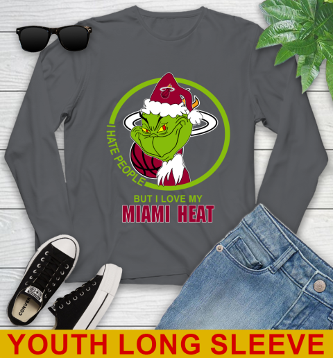 Miami Heat NBA Christmas Grinch I Hate People But I Love My Favorite Basketball Team Youth Long Sleeve 9