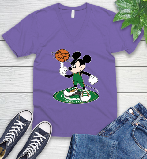 NBA Basketball Boston Celtics Cheerful Mickey Disney Shirt V-Neck T-Shirt - Image 10