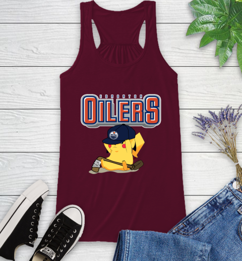 NHL Pikachu Hockey Sports Edmonton Oilers Racerback Tank 3