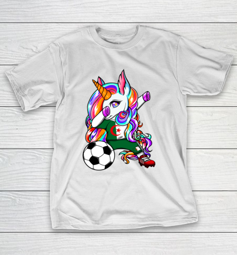 Dabbing Unicorn Algeria Soccer Fans Jersey Algerian Football T-Shirt