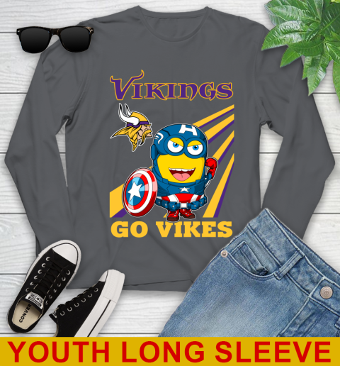 NFL Football Minnesota Vikings Captain America Marvel Avengers Minion Shirt Youth Long Sleeve 9