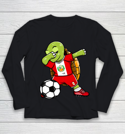 Dabbing Turtle Peru Soccer Fans Jersey Peruvian Football Youth Long Sleeve