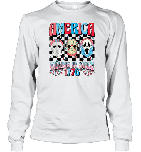Funny America Killing IT Since 1776 Horror 4th Of July USA Long Sleeve T-Shirt