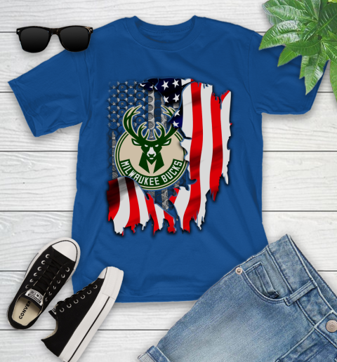 Milwaukee Bucks NBA Basketball American Flag Youth T-Shirt 12