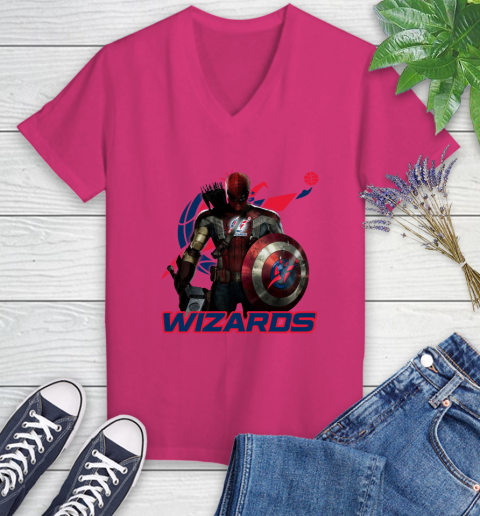 Washington Wizards NBA Basketball Captain America Thor Spider Man Hawkeye Avengers Women's V-Neck T-Shirt 9