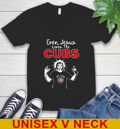 Chicago Cubs MLB Baseball Even Jesus Loves The Cubs Shirt V-Neck T-Shirt