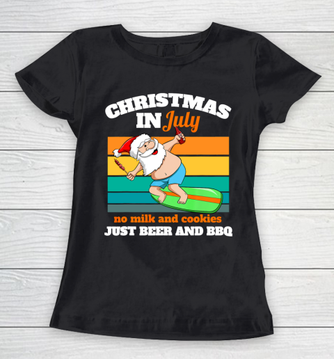 Surfer Santa Beer And BBQ Xmas Party Beach Christmas In July Women's T-Shirt