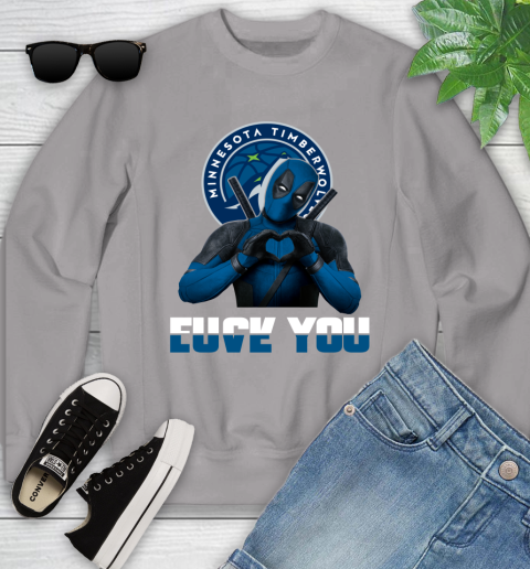 NBA Minnesota Timberwolves Deadpool Love You Fuck You Basketball Sports Youth Sweatshirt 3