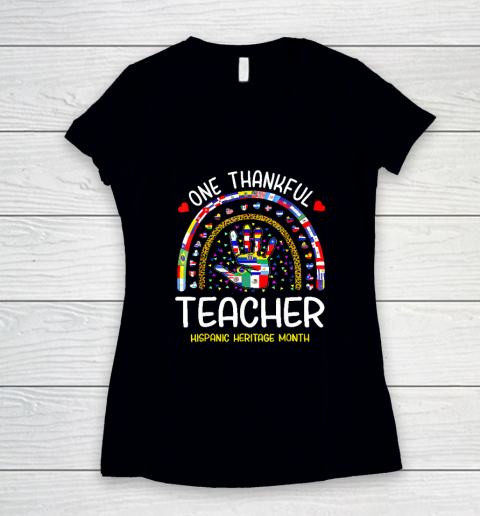One Thankful Teacher Hispanic Heritage Month Countries Flags Women's V-Neck T-Shirt