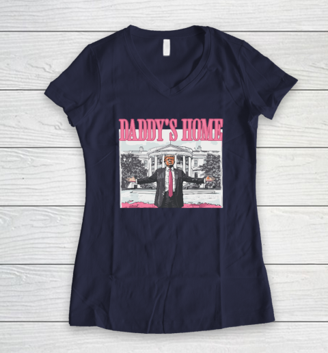 Funny Trump Pink Daddys Home Trump 2024 Women's V-Neck T-Shirt 7