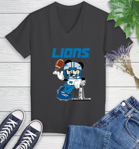NFL Detroit Lions Mickey Mouse Disney Super Bowl Football T Shirt Women's V-Neck T-Shirt 8