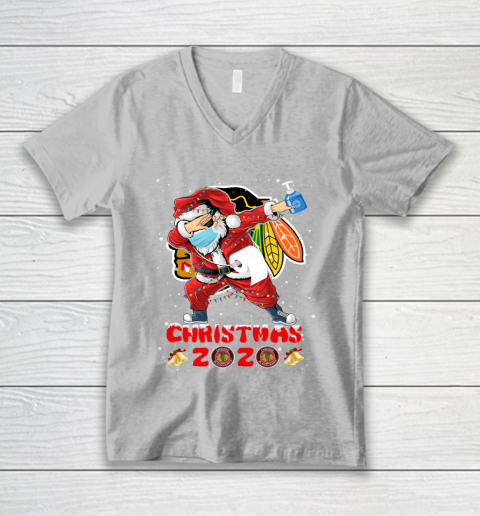 Chicago Blackhawks Funny Santa Claus Dabbing Christmas 2020 NHL V-Neck T-Shirt 3