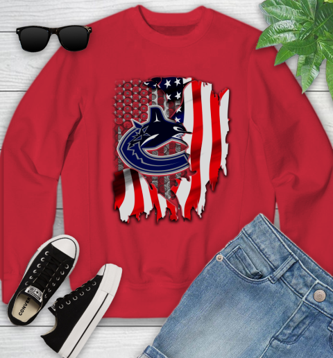 Vancouver Canucks NHL Hockey American Flag Youth Sweatshirt 8