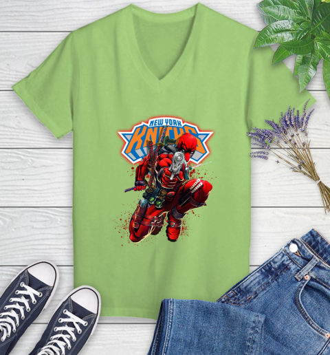 NBA Deadpool Marvel Comics Sports Basketball New York Knicks Women's V-Neck T-Shirt 11