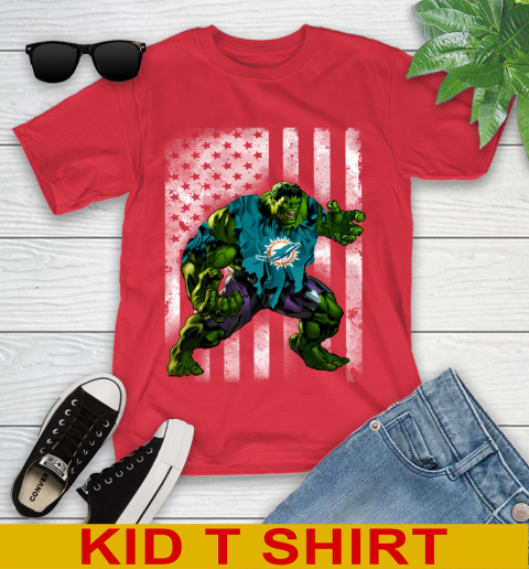 Miami Dolphins Hulk Marvel Avengers NFL Football American Flag Youth T-Shirt 11