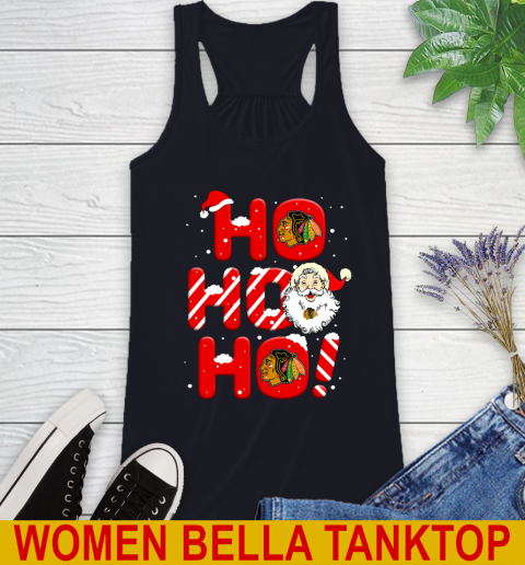Chicago Blackhawks NHL Hockey Ho Ho Ho Santa Claus Merry Christmas Shirt Racerback Tank - Image 9