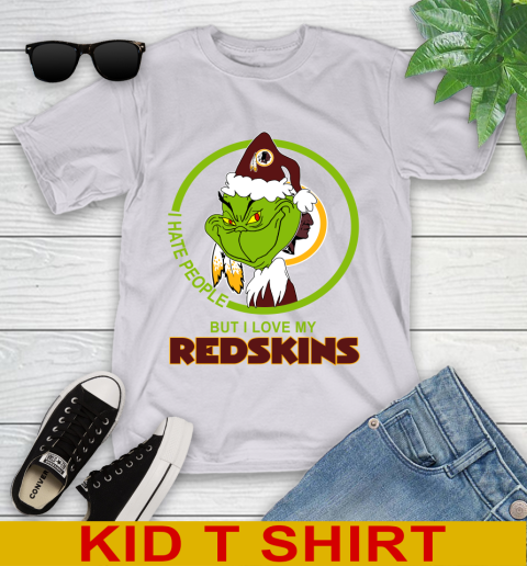 Washington Redskins NFL Christmas Grinch I Hate People But I Love My Favorite Football Team Youth T-Shirt 5