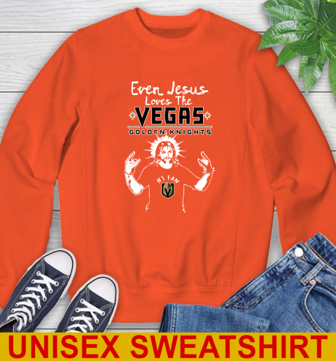 Vegas Golden Knights NHL Hockey Even Jesus Loves The Golden Knights Shirt Sweatshirt - Image 4