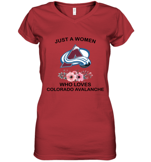 NHL Just A Woman Who Loves Colorado Avalanche Hockey Sports Women's V-Neck T-Shirt