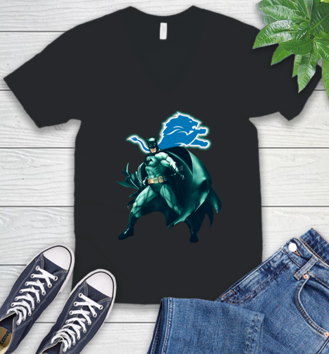 NFL Batman Football Sports Detroit Lions V-Neck T-Shirt 2