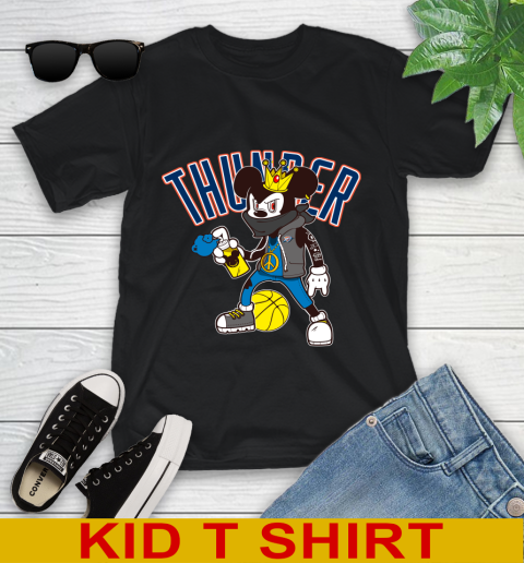Oklahoma City Thunder NBA Basketball Mickey Peace Sign Sports Youth T-Shirt 2