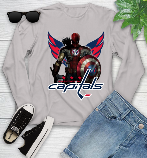 NHL Captain America Thor Spider Man Hawkeye Avengers Endgame Hockey Washington Capitals Youth Long Sleeve 12