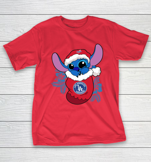Los Angeles Dodgers Christmas Stitch In The Sock Funny Disney MLB T-Shirt 10