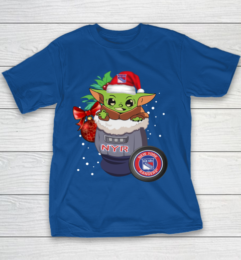 New York Rangers Christmas Baby Yoda Star Wars Funny Happy NHL Youth T-Shirt 8
