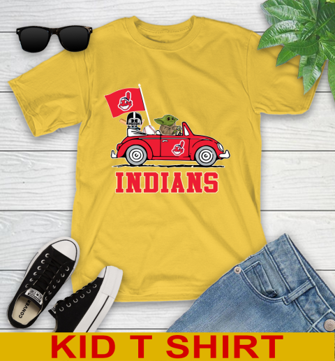 MLB Baseball Cleveland Indians Darth Vader Baby Yoda Driving Star Wars Shirt Youth T-Shirt 8