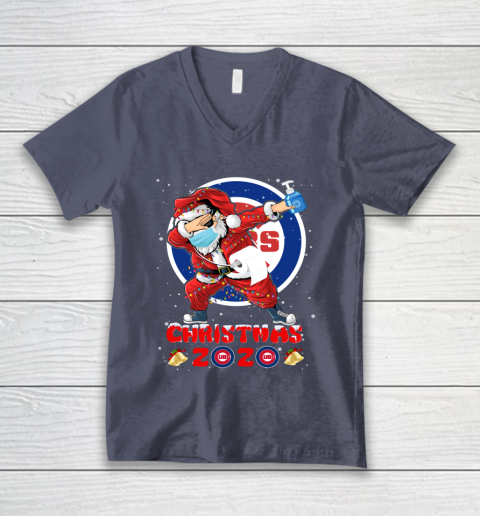 Chicago Cubs Funny Santa Claus Dabbing Christmas 2020 MLB V-Neck T-Shirt 7