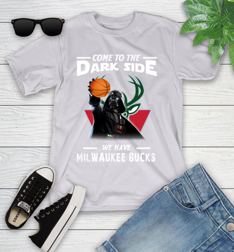 NBA Come To The Dark Side We Have Milwaukee Bucks Star Wars Darth Vader Basketball Youth T-Shirt 4