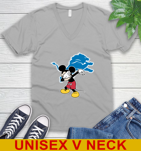 Detroit Lions NFL Football Dabbing Mickey Disney Sports V-Neck T-Shirt 4