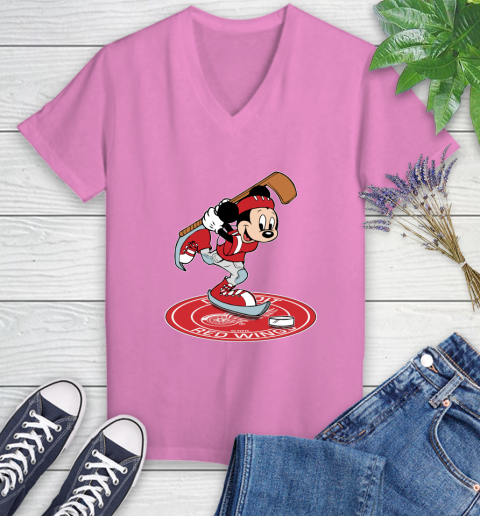 NHL Hockey Detroit Red Wings Cheerful Mickey Disney Shirt Women's V-Neck T-Shirt 13 NHL Hockey Detroit Red Wings Cheerful Mickey Disney Shirt Women's V-Neck T-Shirt - Image 13
