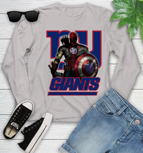 NFL Captain America Thor Spider Man Hawkeye Avengers Endgame Football New York Giants Youth Long Sleeve 12