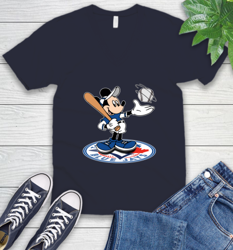 MLB Baseball Toronto Blue Jays Cheerful Mickey Disney Shirt V-Neck T-Shirt 3