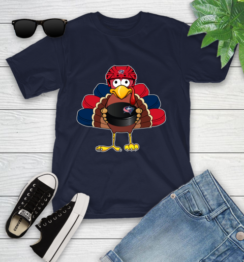 Columbus Blue Jackets Turkey Thanksgiving Day Youth T-Shirt 3