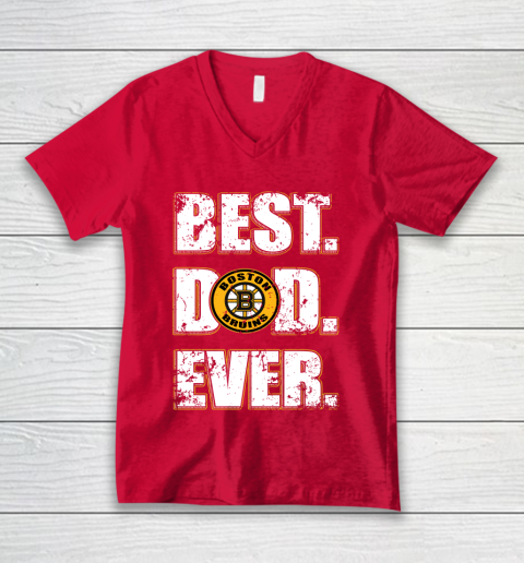 NHL Boston Bruins Hockey Best Dad Ever Family Shirt V-Neck T-Shirt - Image 7