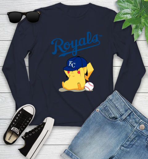MLB Pikachu Baseball Sports Kansas City Royals Youth Long Sleeve 3
