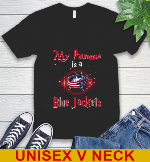 NHL Hockey Harry Potter My Patronus Is A Columbus Blue Jackets V-Neck T-Shirt