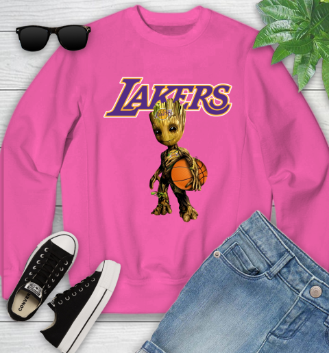 Los Angeles Lakers NBA Basketball Groot Marvel Guardians Of The Galaxy Youth Sweatshirt 7