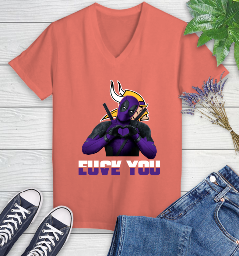 NHL Minnesota Vikings Deadpool Love You Fuck You Football Sports Women's V-Neck T-Shirt 6