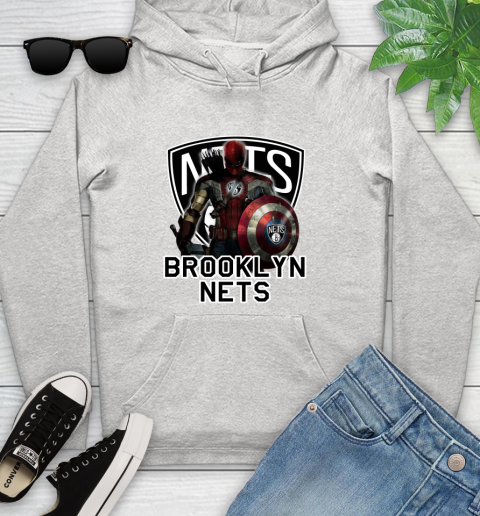 Brooklyn Nets NBA Basketball Captain America Thor Spider Man Hawkeye Avengers Youth Hoodie