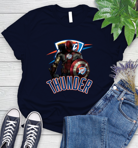 Oklahoma City Thunder NBA Basketball Captain America Thor Spider Man Hawkeye Avengers Women's T-Shirt 3